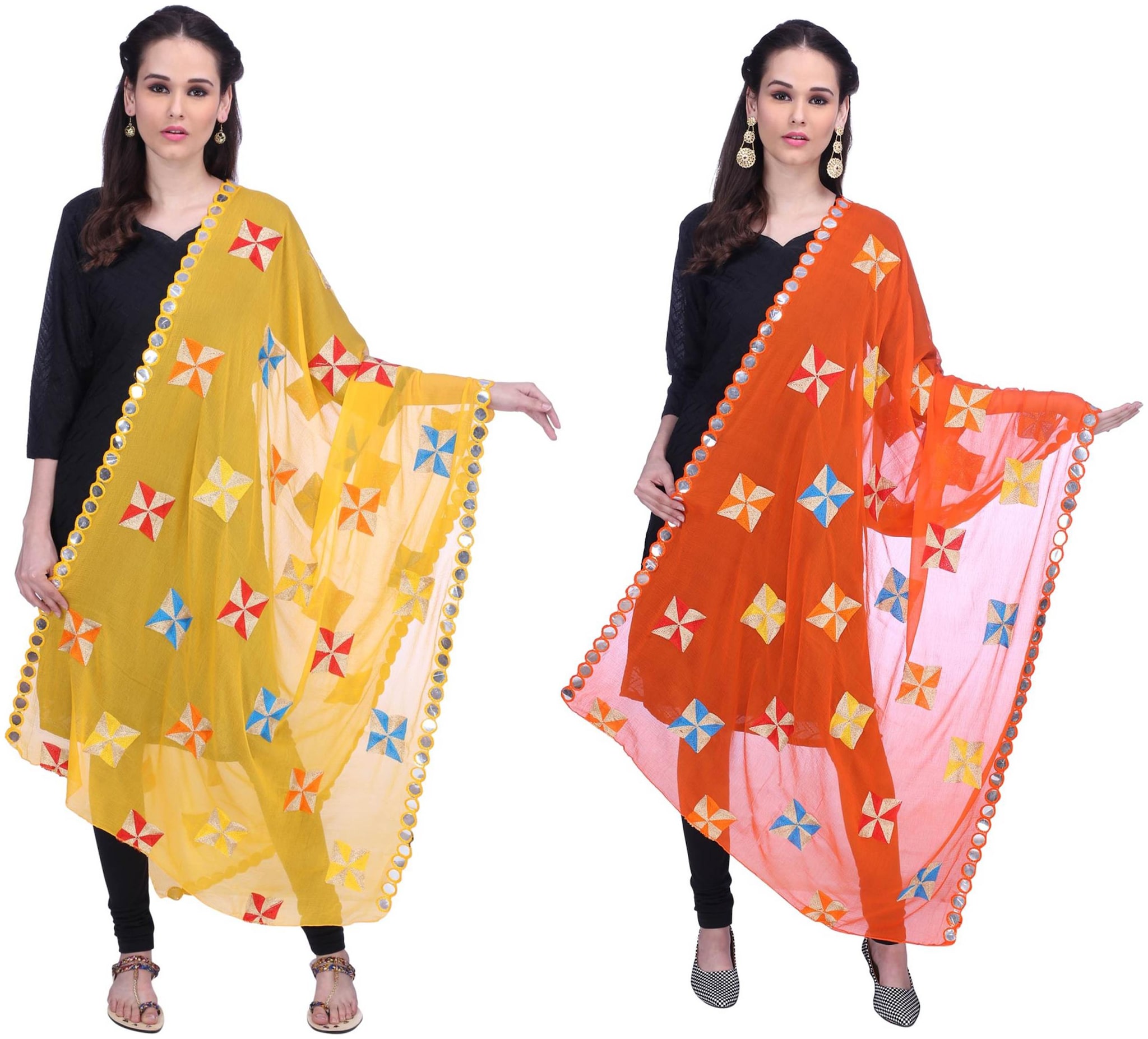 

Lionize Chiffon Foilwork Embroidered Women s Dupatta Pack Of 2 (Yellow Orange)
