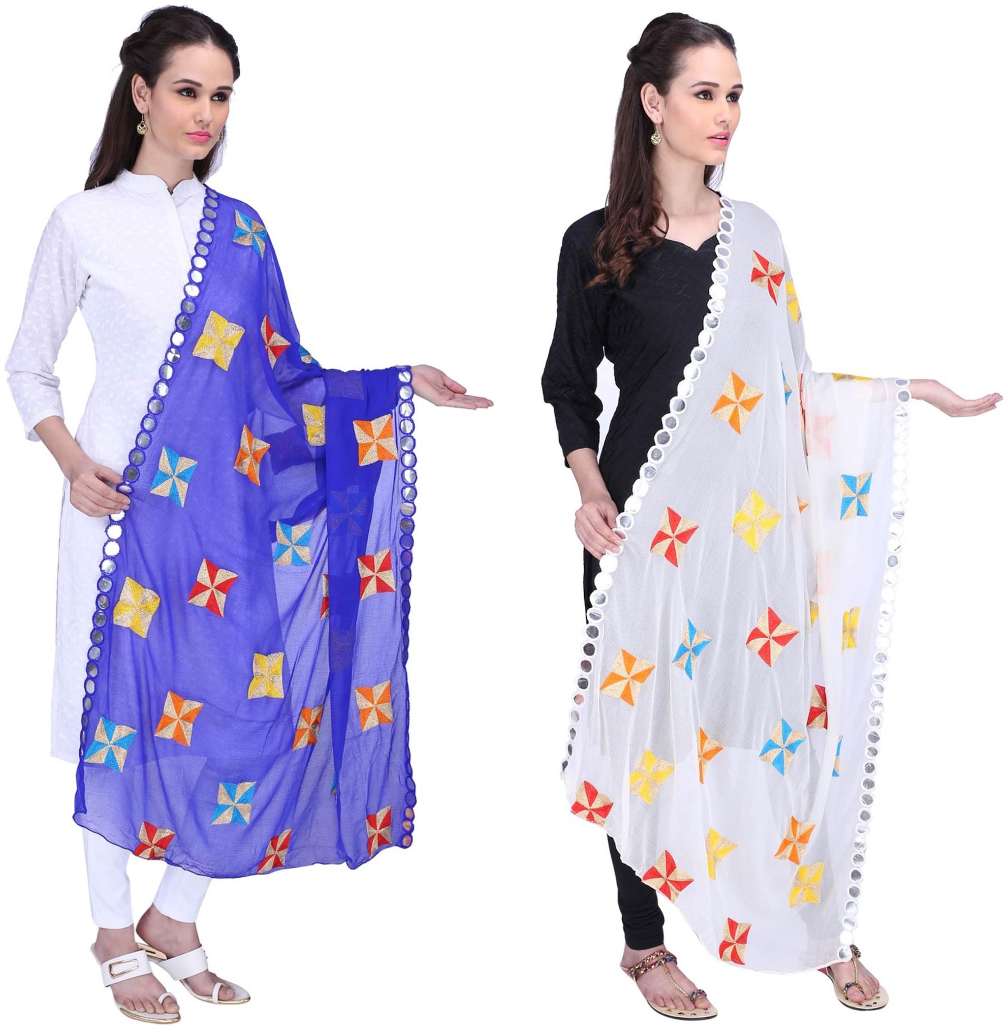 

Lionize Chiffon Foilwork Embroidered Women s Dupatta Pack Of 2 (Royal Blue Offwhite)