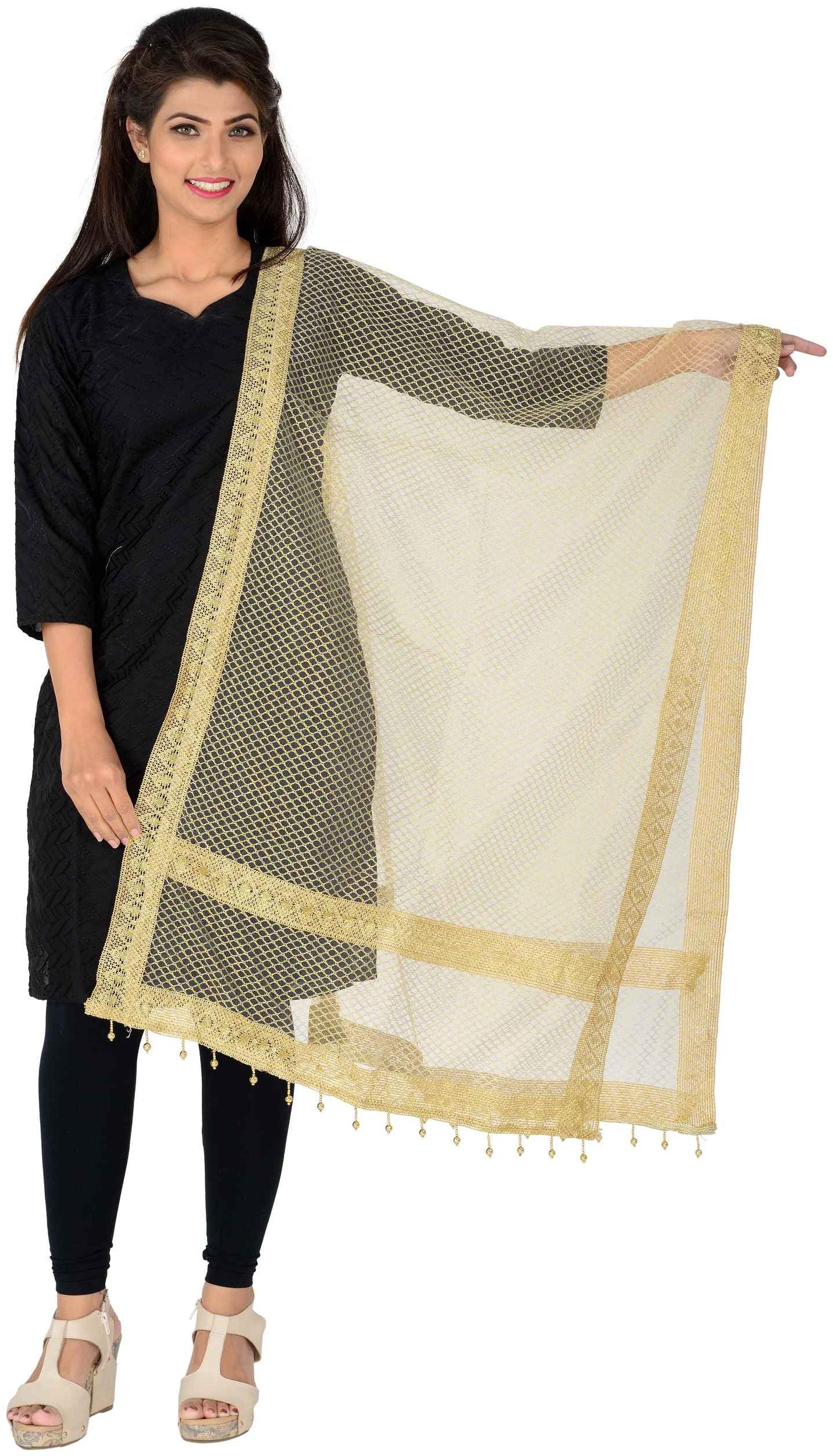 

Lionize Women s Golden Net Dulhan Dupatta with Pearl Lace (Golden)