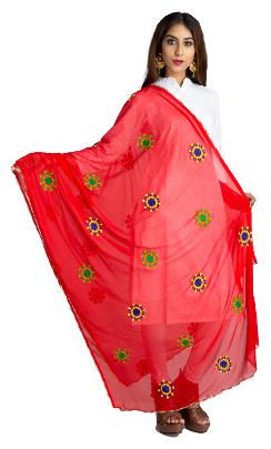 

Lionize Women s Chiffon Embroidery Dupatta (Red)