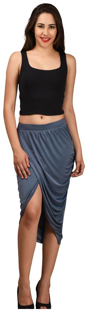 

LIQVID Solid A-line skirt Midi Skirt - Grey