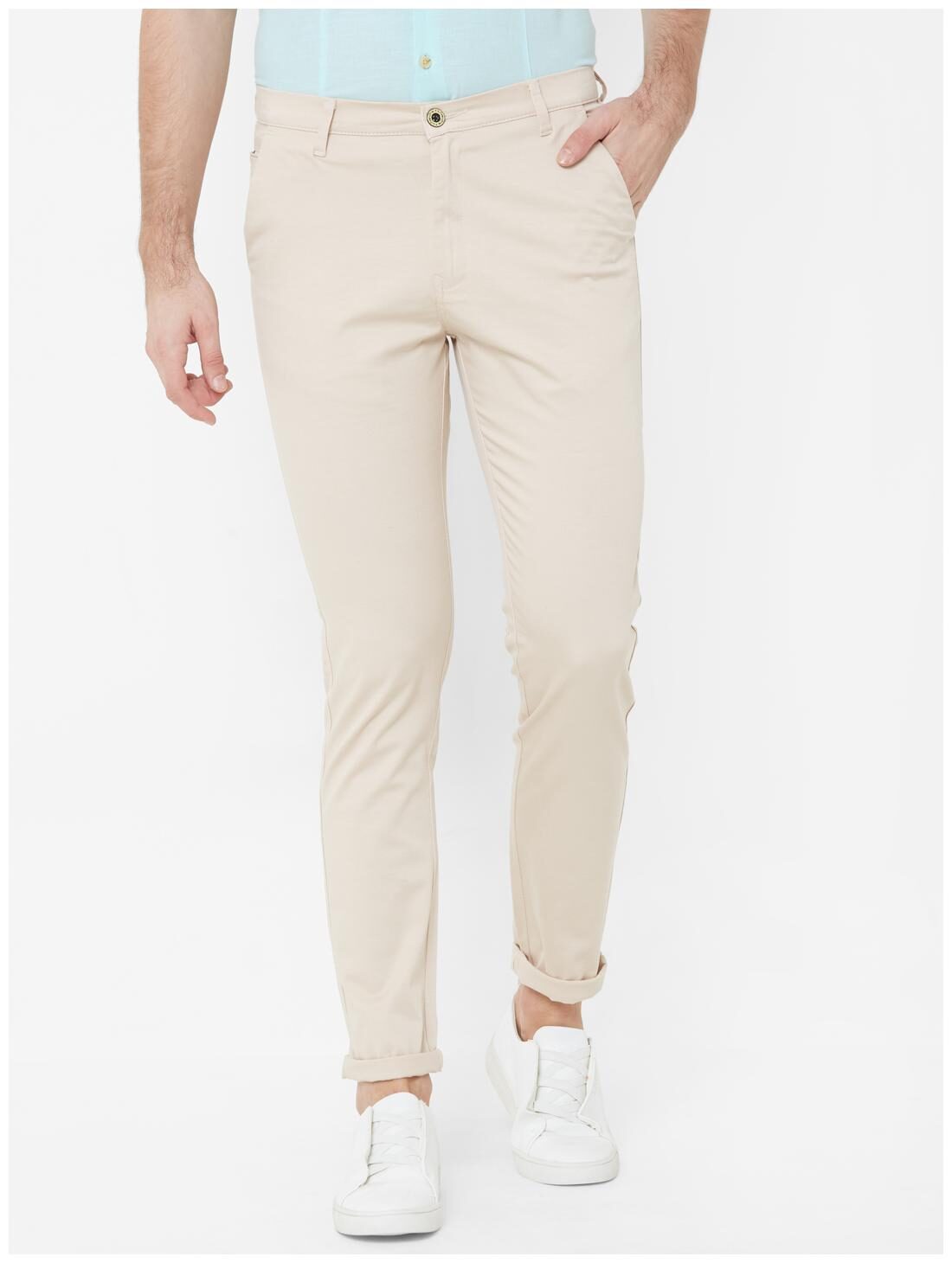 

Livewire Men Cream Solid Slim fit Regular trousers