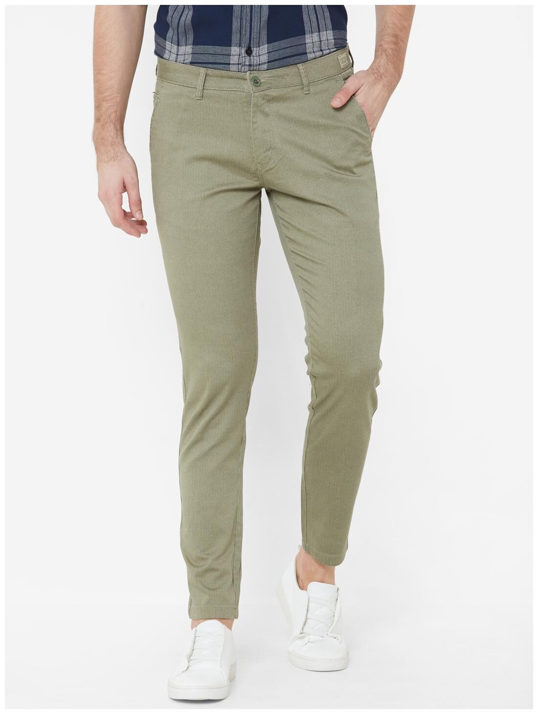 

Livewire Men Green Striped Slim fit Regular trousers