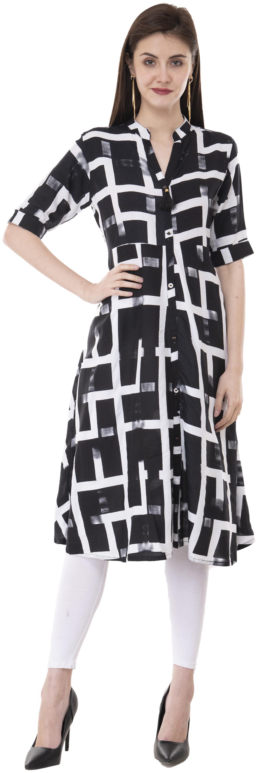 

LIVZA Women Black Printed Fit and Flare Kurta