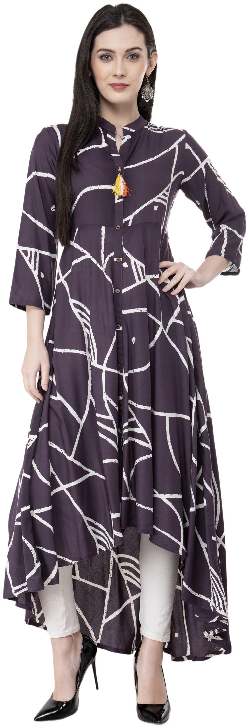 

LIVZA Women Grey Printed Assymetrical Kurta