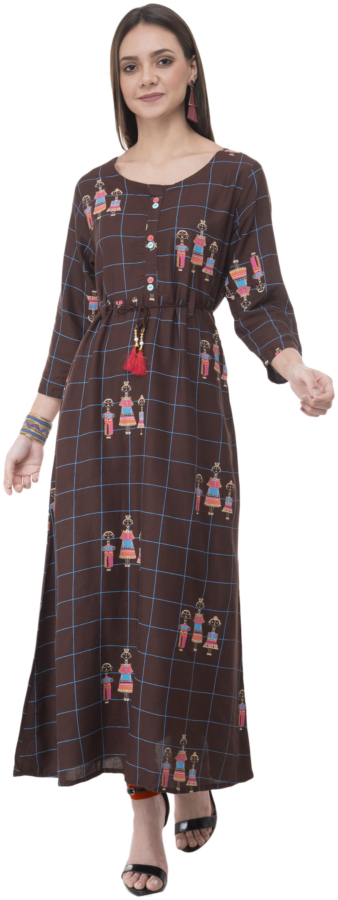

LIVZA Cotton Checkered Brown Color Kurta for Women