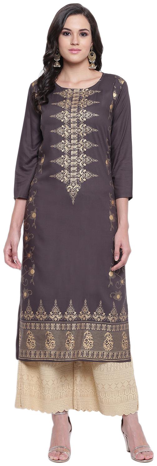 

LIVZA Women Brown Printed Straight Kurta