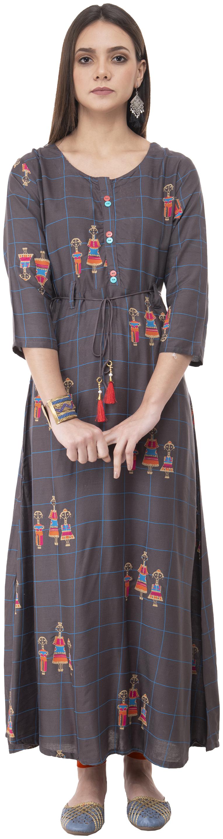 

LIVZA Cotton Checkered Grey Color Kurta for Women