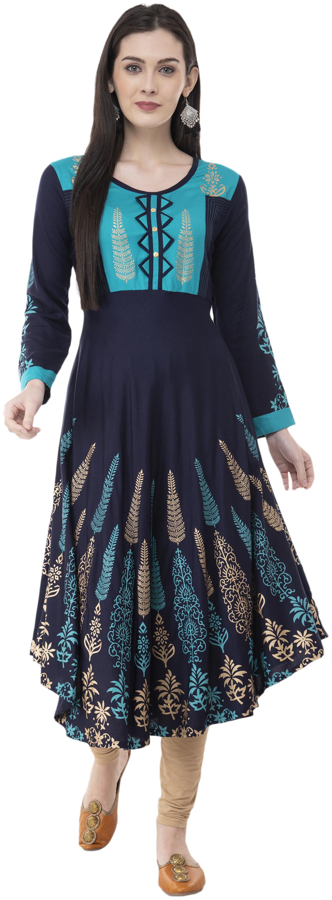 

LIVZA Women Blue Printed Fit and Flare Kurta