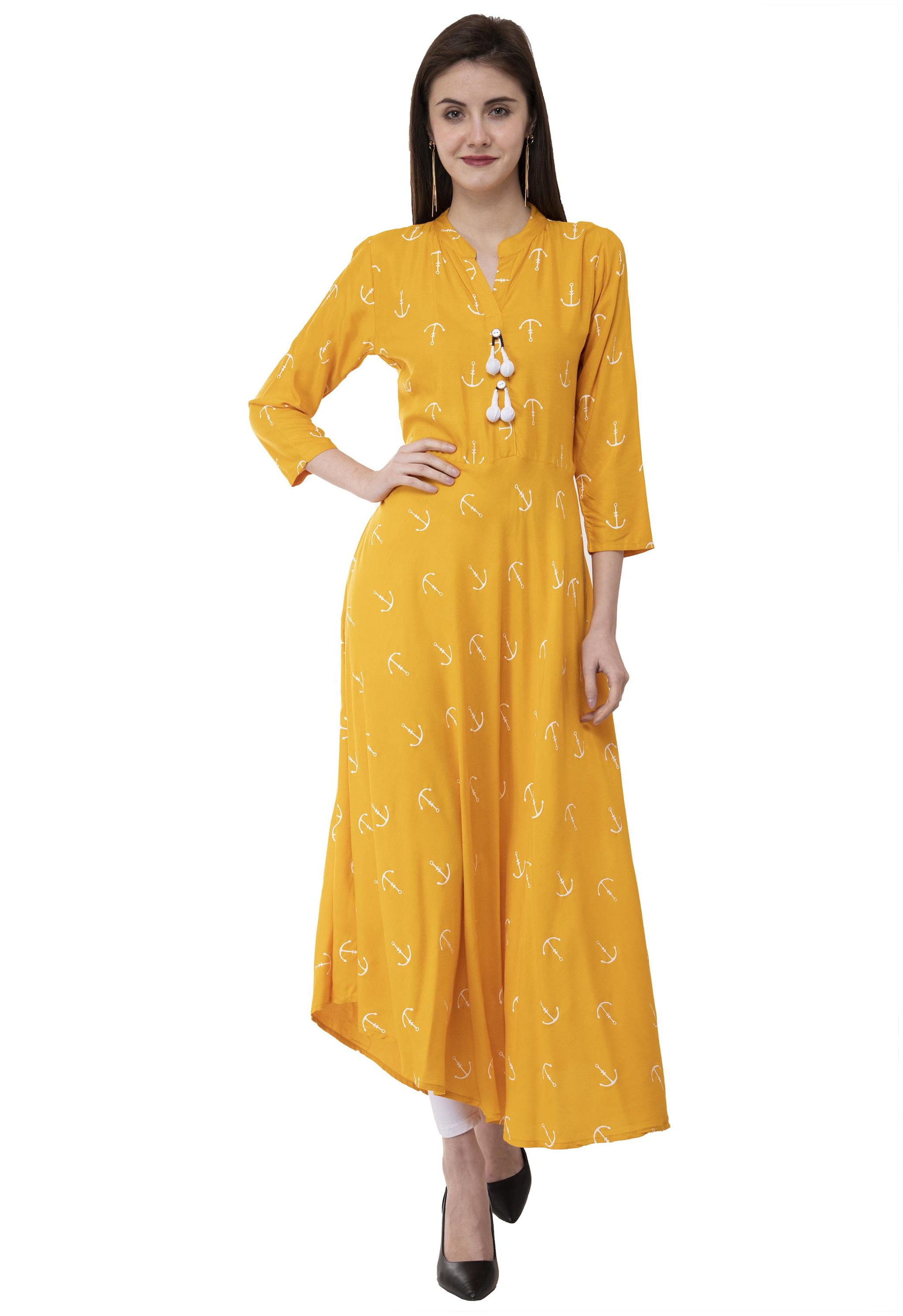 

LIVZA Women Yellow Printed Fit and Flare Kurta