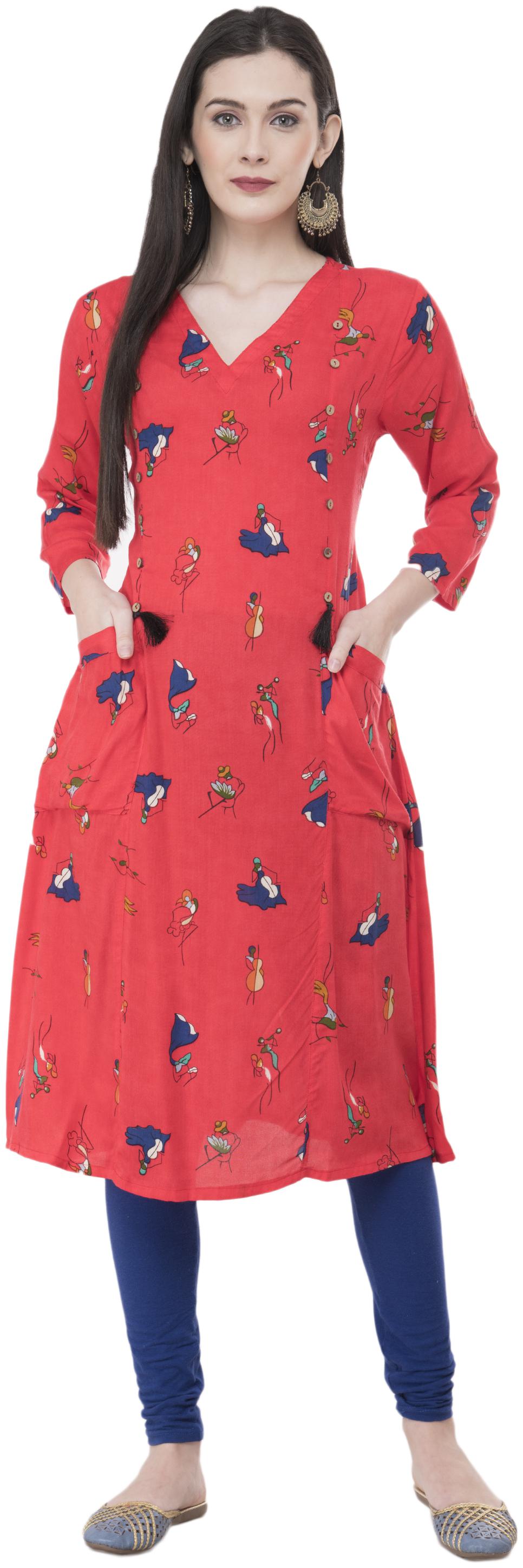 

LIVZA Cotton Printed Red Color Kurta for Women