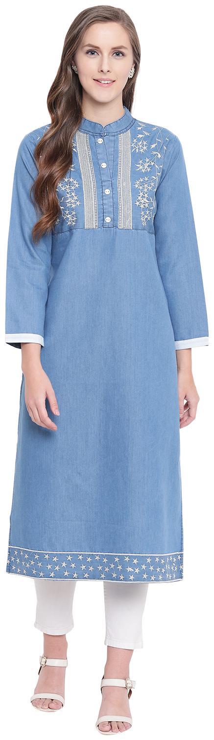 

LIVZA Women Blue Embroidered Straight Kurta