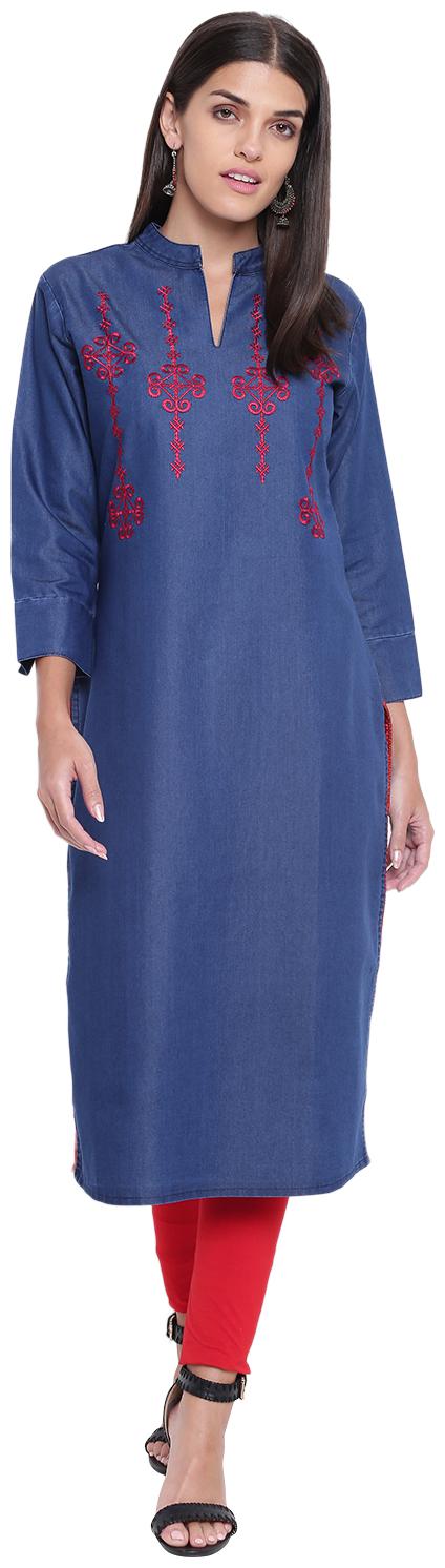 

LIVZA Women Blue Embroidered Straight Kurta