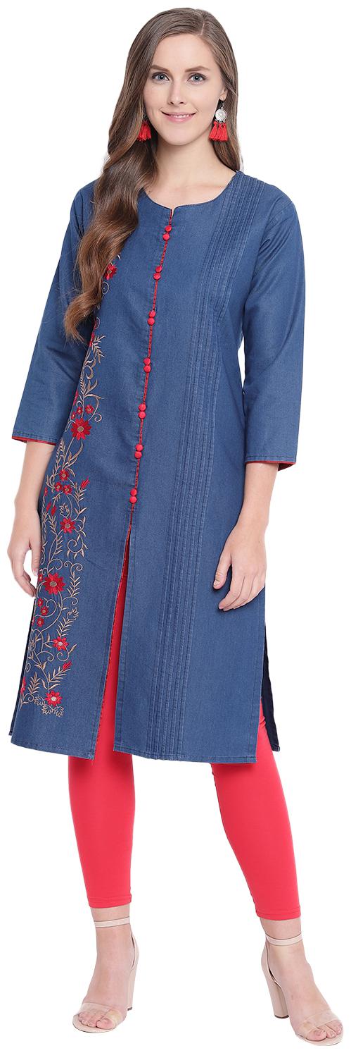 

LIVZA Women Blue Embroidered Regular Kurta