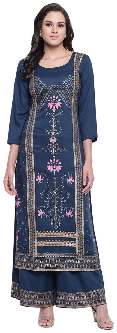 

LIVZA Women Blue Printed Straight Kurta With Palazzo