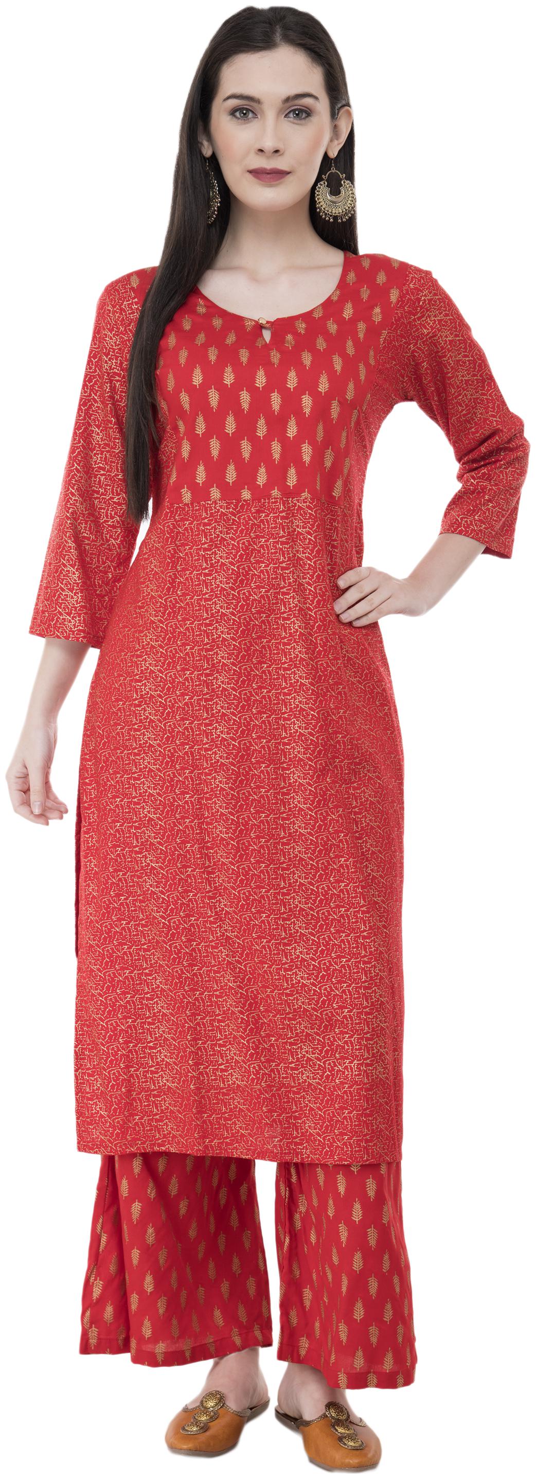 

LIVZA Women Red Printed Straight Kurta With Palazzo