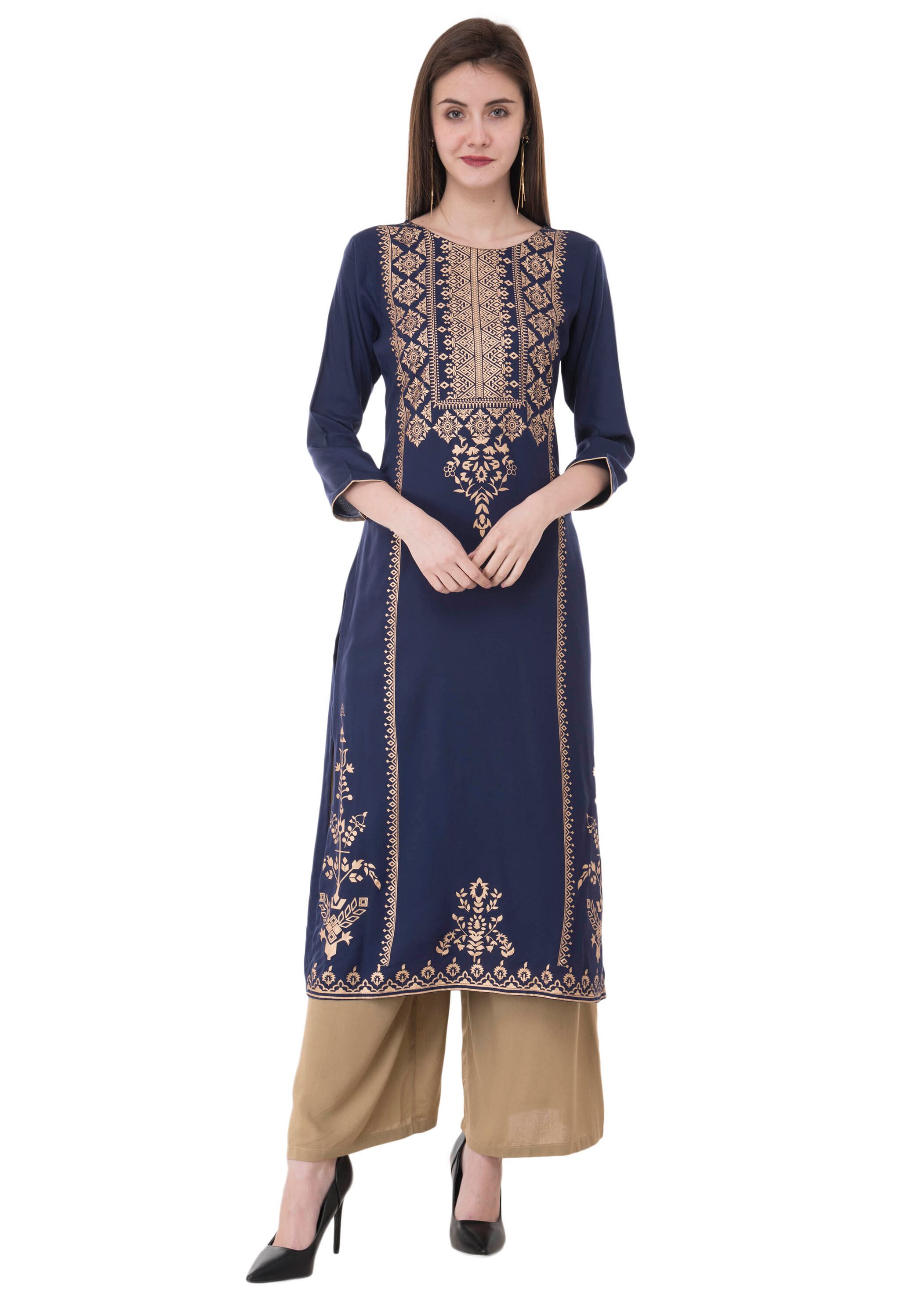 

LIVZA Women Blue Printed Straight Kurta