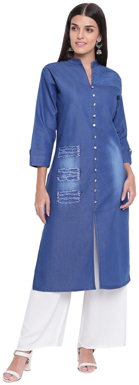 

LIVZA Women Blue Solid Regular Kurta