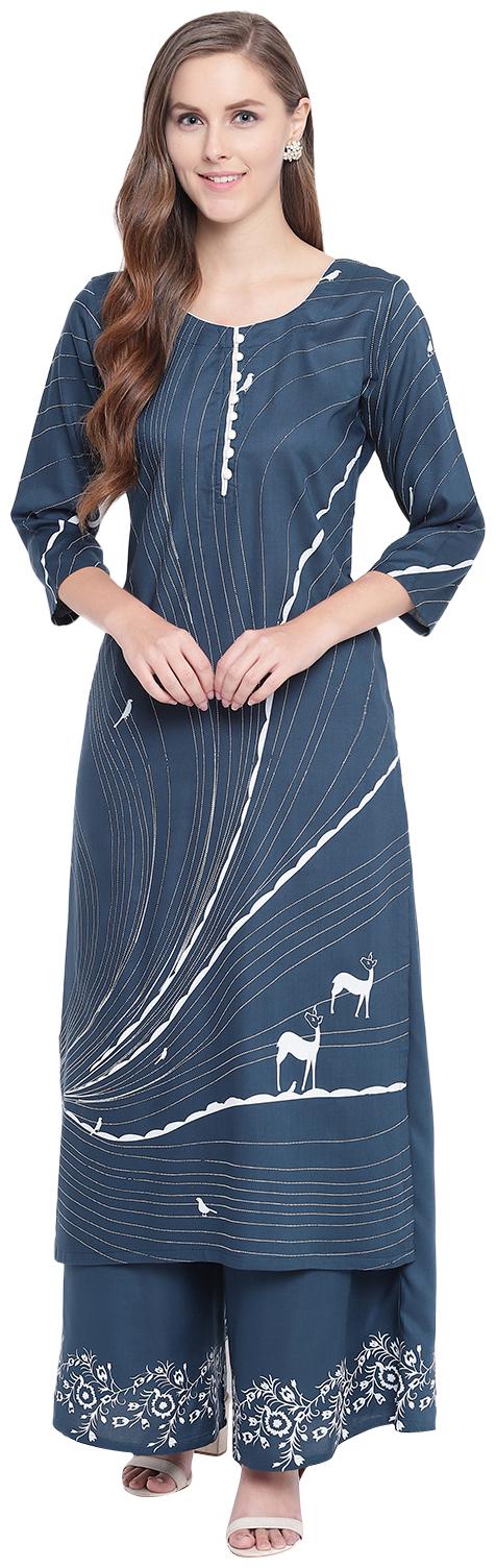 

LIVZA Women Blue Printed Straight Kurta With Palazzo
