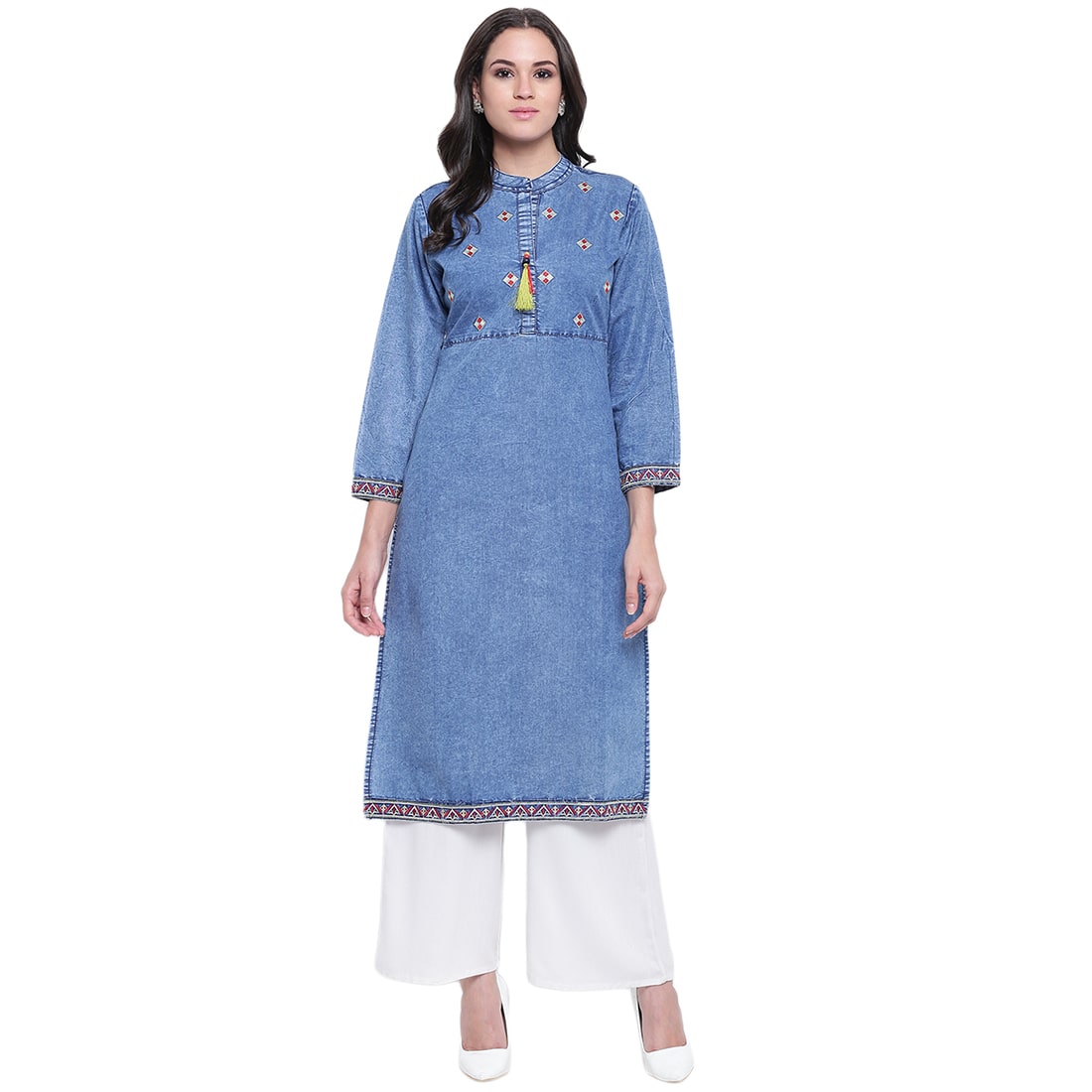 

LIVZA Women Blue Embroidered Straight Kurta