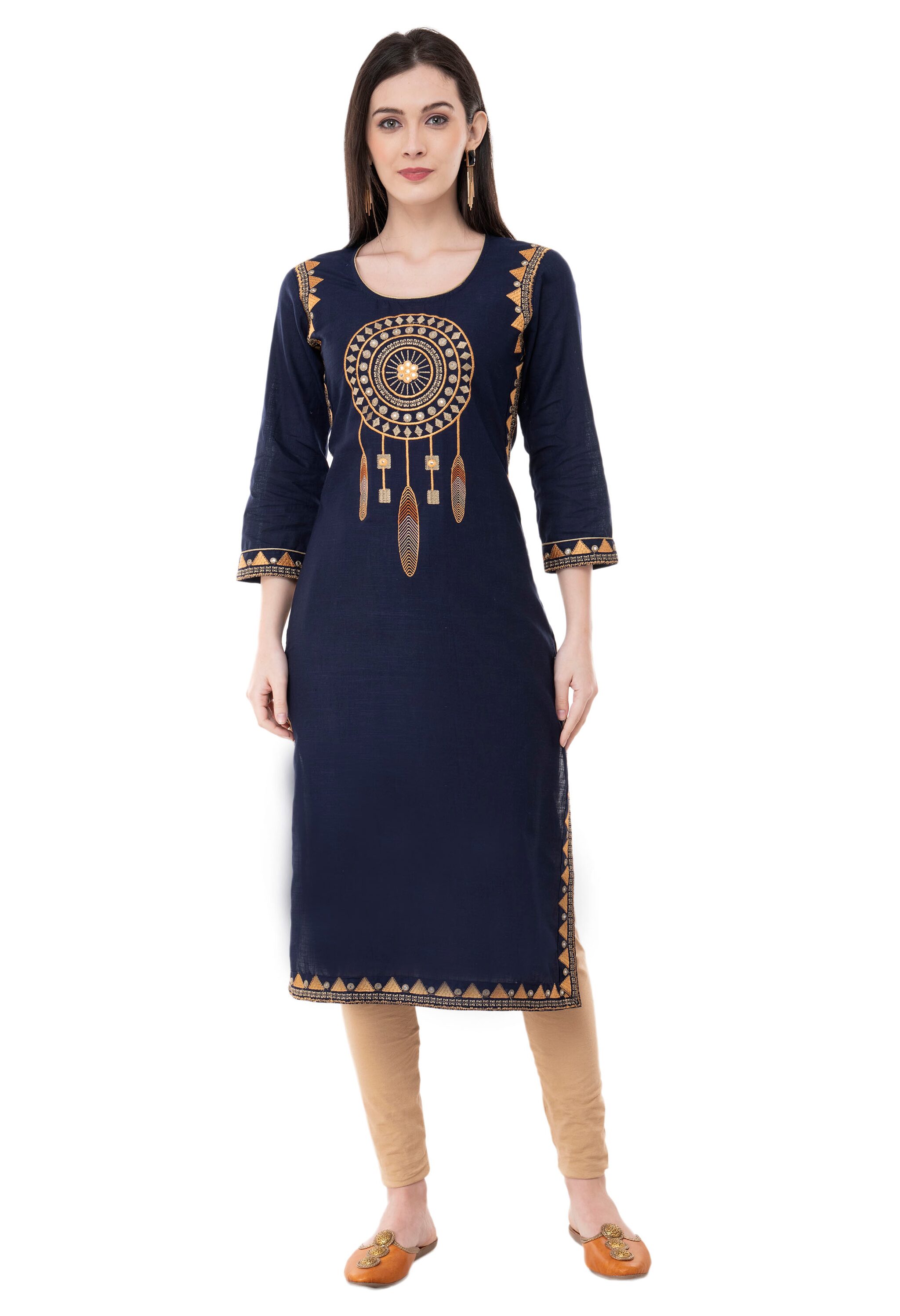 

LIVZA Women Blue Embroidered Straight Kurta
