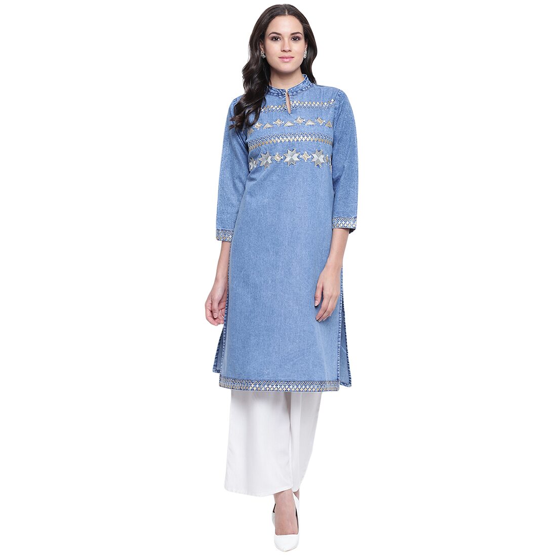 

LIVZA Women Blue Embroidered Straight Kurta
