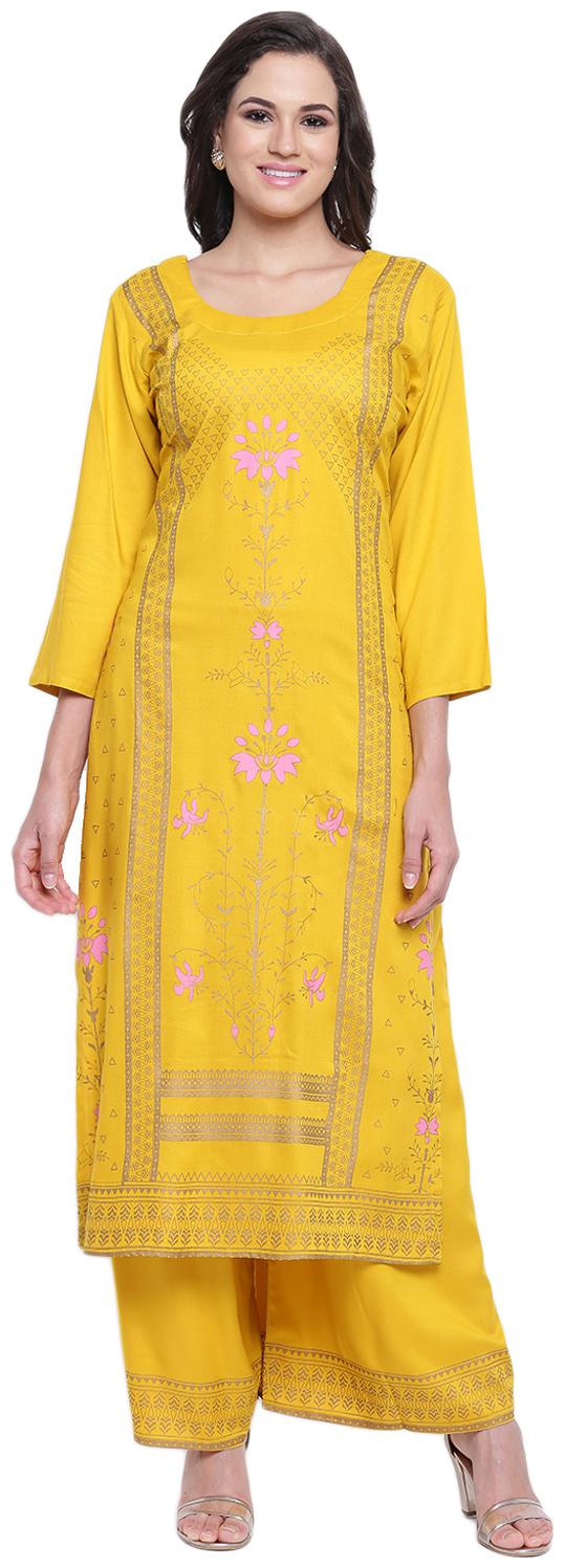 

LIVZA Women Yellow Floral Straight Kurta With Palazzo