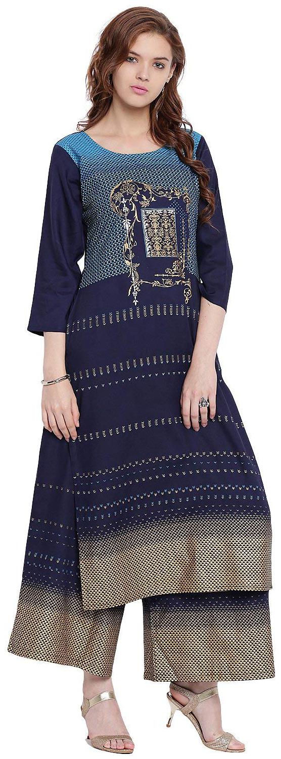 

LIVZA Women Blue Printed Straight Kurta With Palazzo
