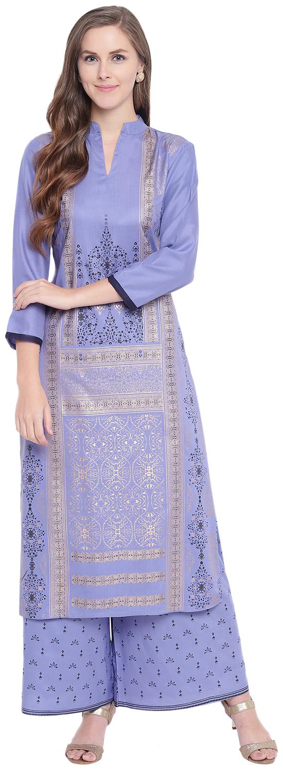 

LIVZA Women Purple Printed Straight Kurta With Palazzo