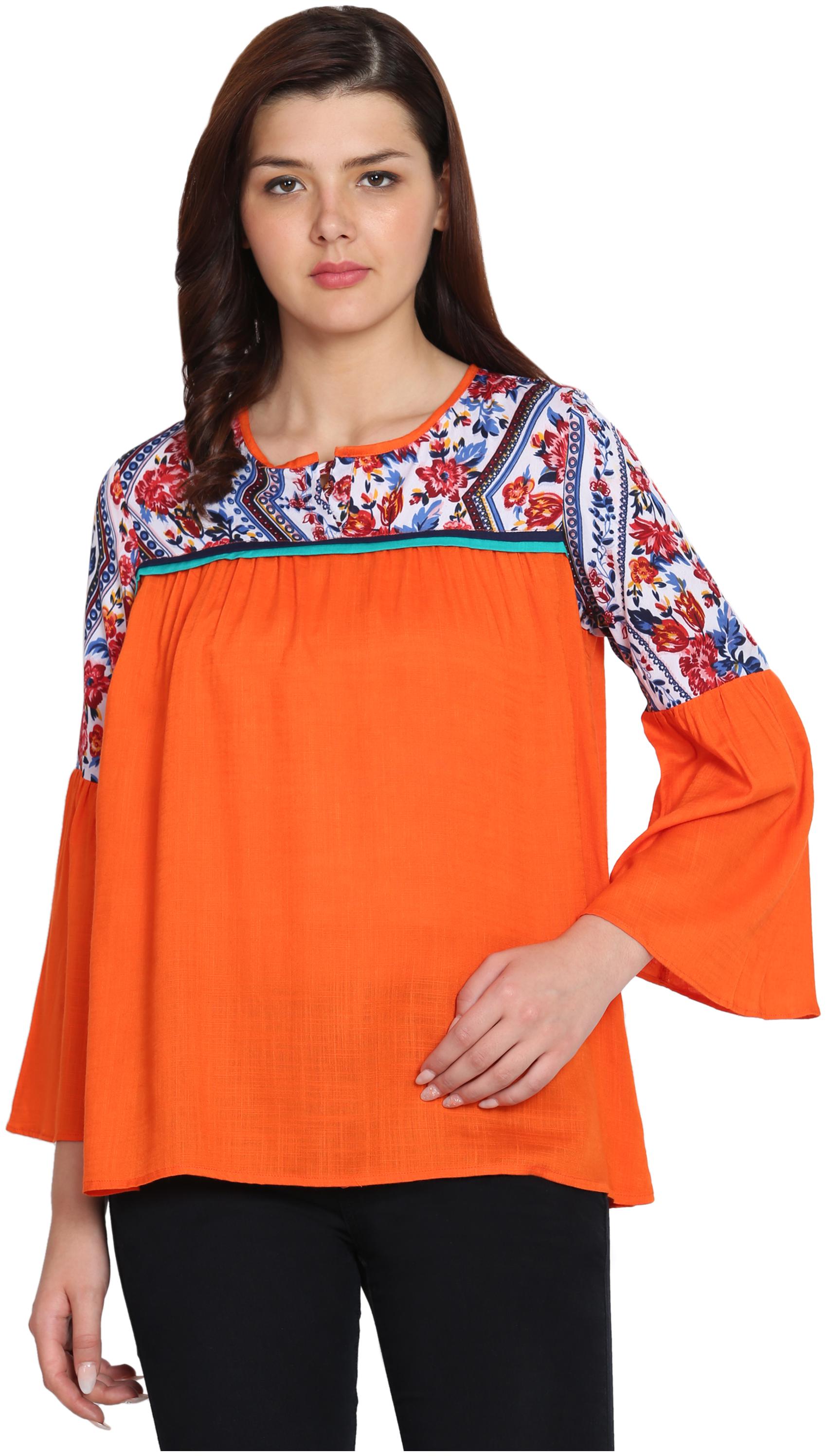 

LIVZA Women Floral Regular top - Orange