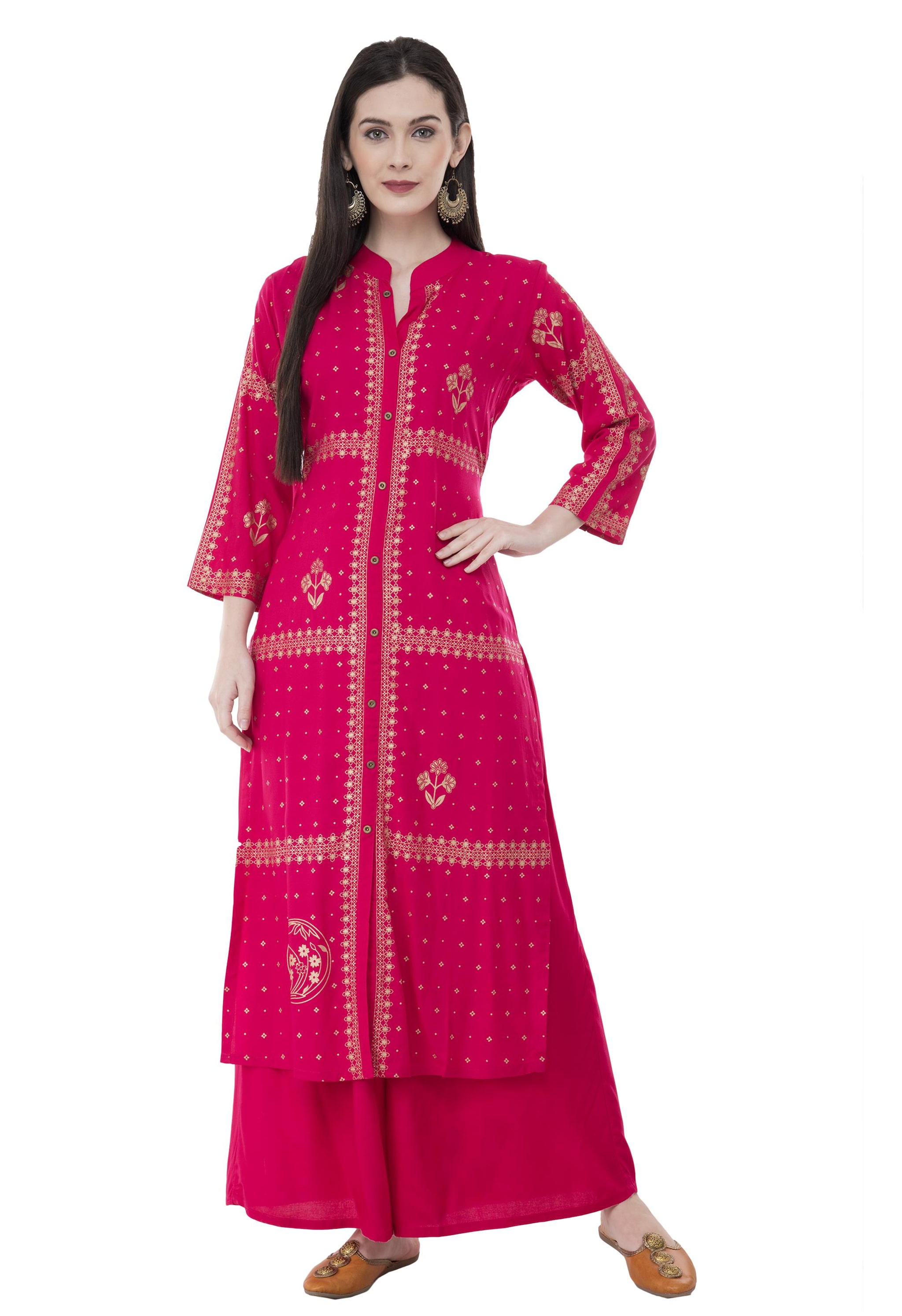 

LIVZA Women Pink Floral Straight Kurta With Palazzo