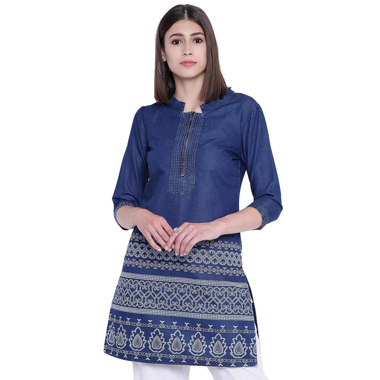 

LIVZA Women Blue Printed Straight Kurta