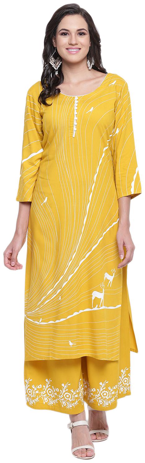 

LIVZA Women Yellow Printed Straight Kurta With Palazzo