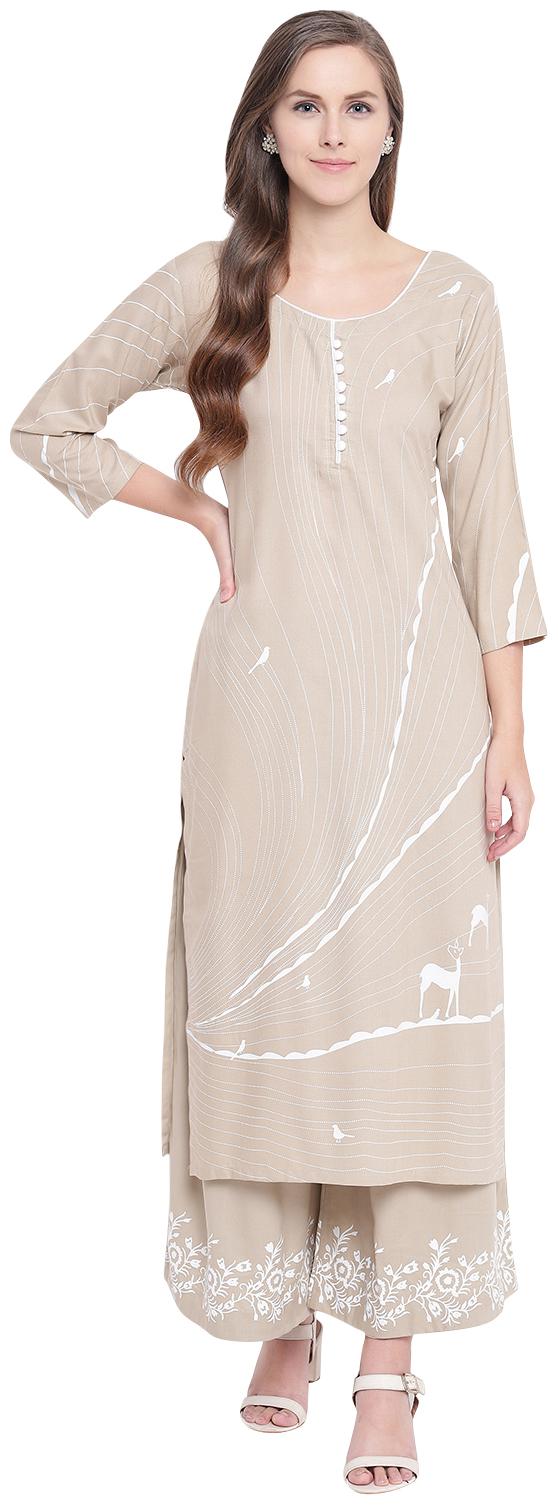 

LIVZA Women Beige Printed Straight Kurta With Palazzo