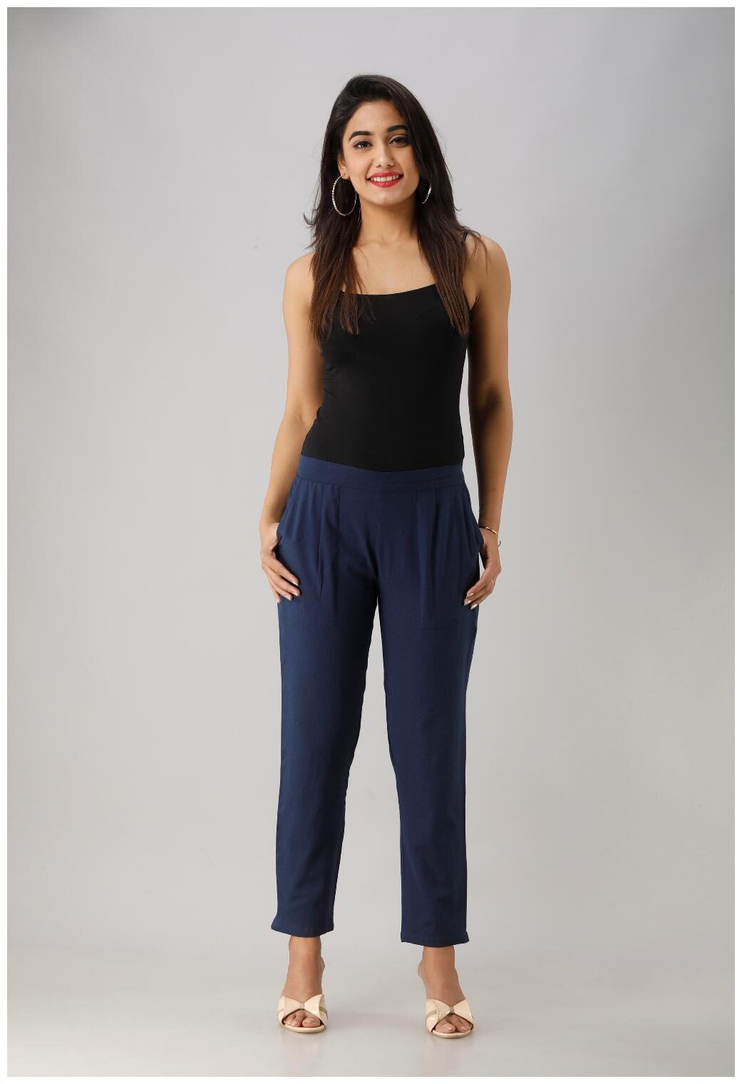 

Liyara Blended Solid Navy Blue Trouser Pant For Women
