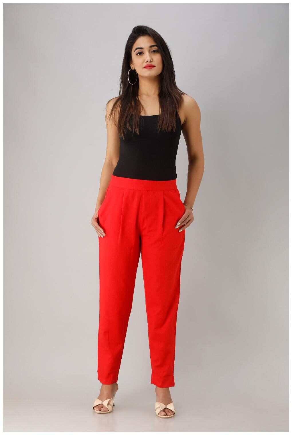 

Liyara Blended Solid Red Trouser Pant For Women