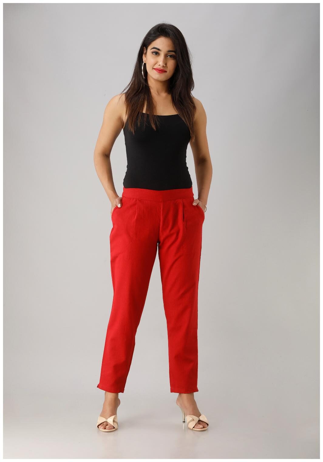 

Liyara Blended Solid Red Trouser Pant For Women