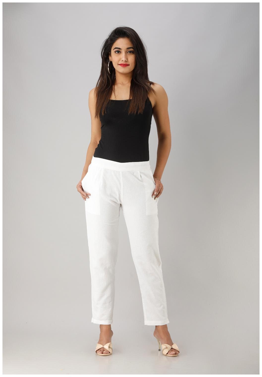 

Liyara Blended Solid White Trouser Pant For Women