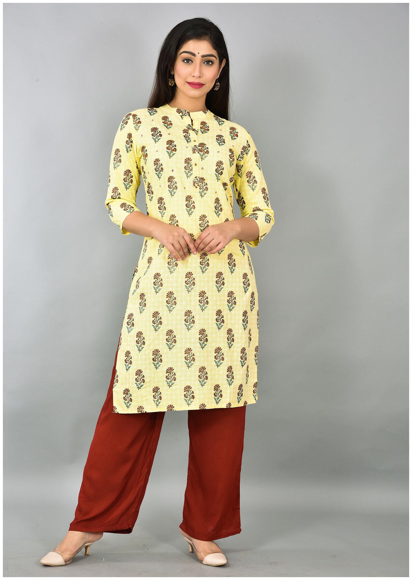 

LIYARA Women Yellow Floral Straight Kurta With Palazzo