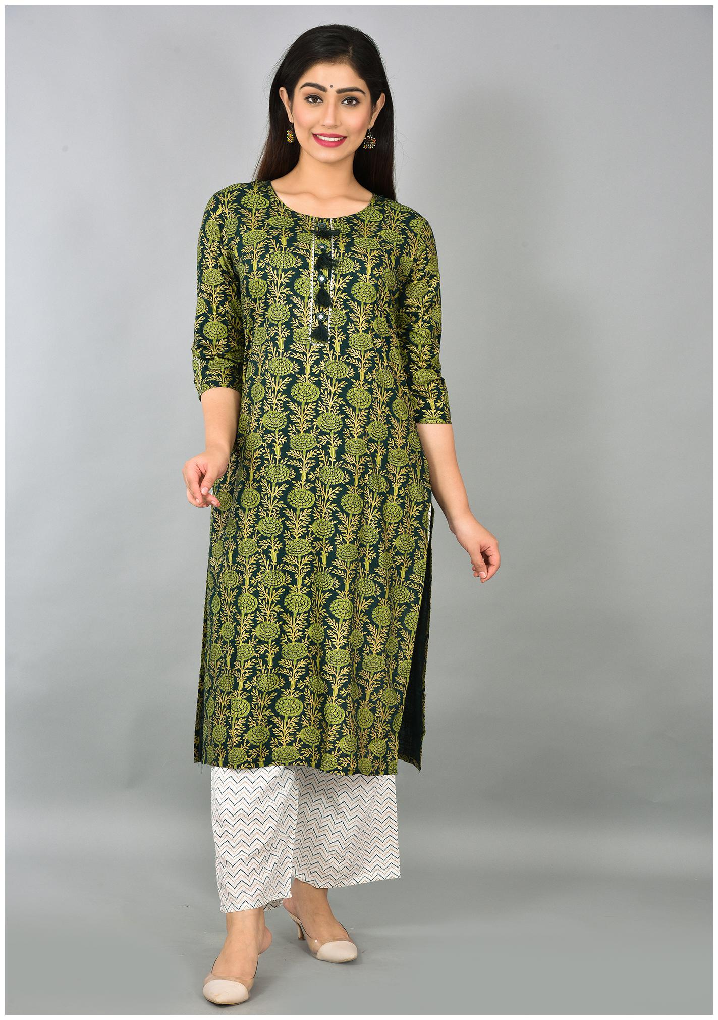 

LIYARA Women Green Floral Straight Kurta With Palazzo