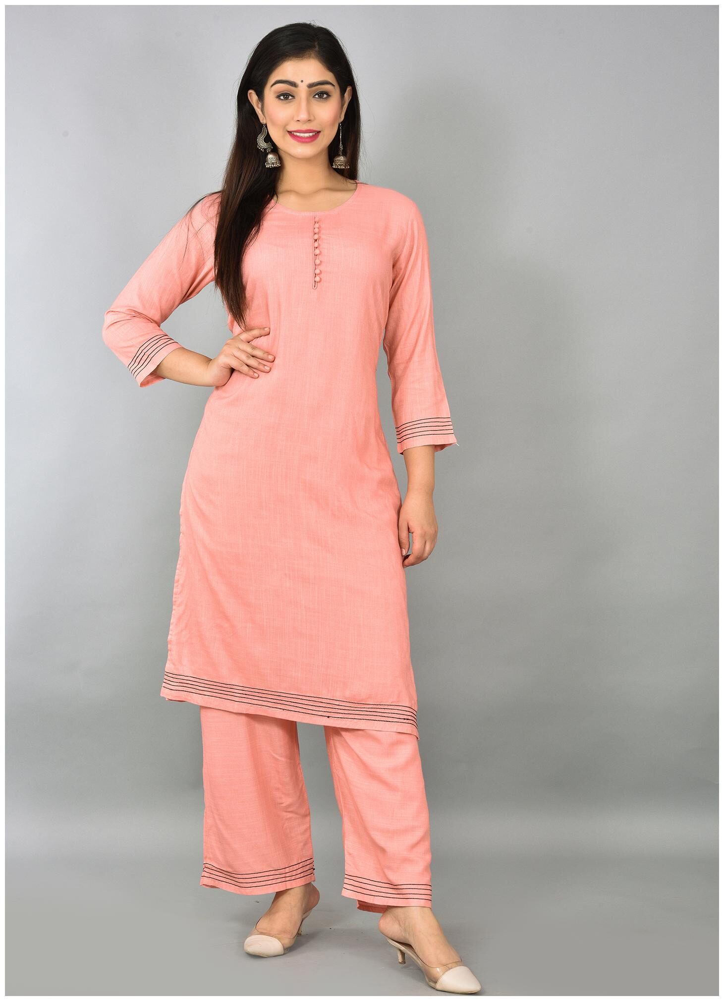 

LIYARA Women Peach Solid Straight Kurta With Palazzo