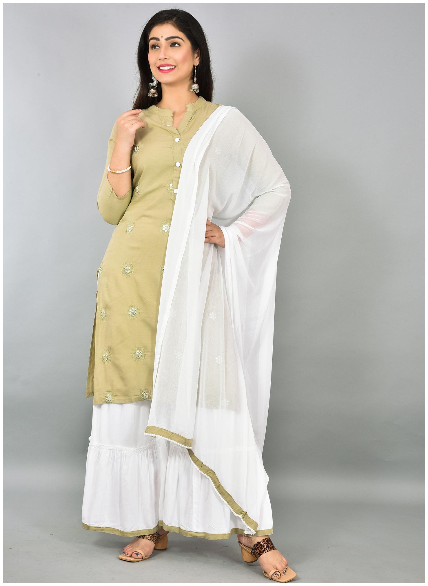 

Liyara Viscose Rayon Embroidered Beige Stitched Suit For Women