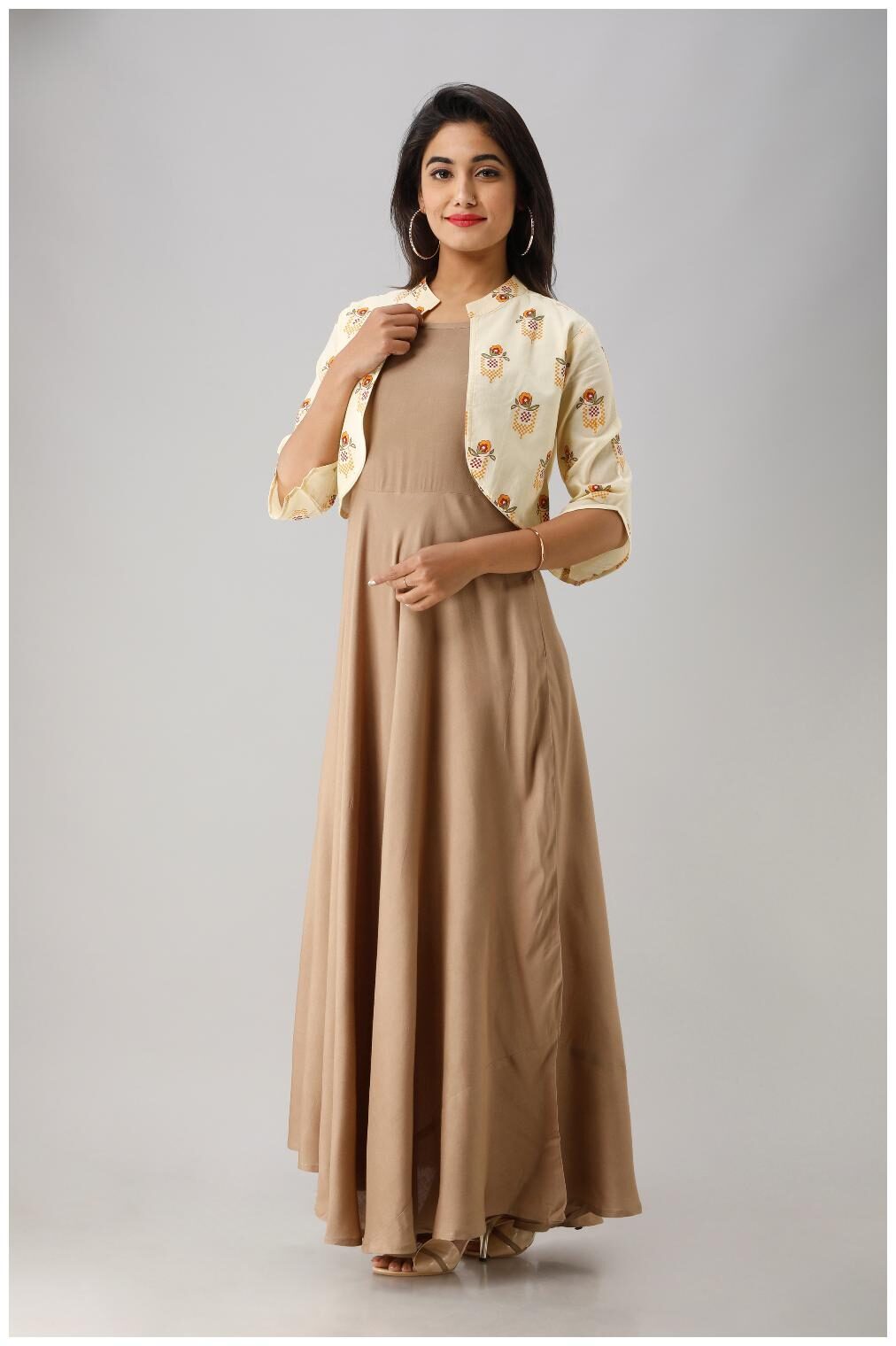 

LIYARA Women Grey Printed Anarkali Kurti