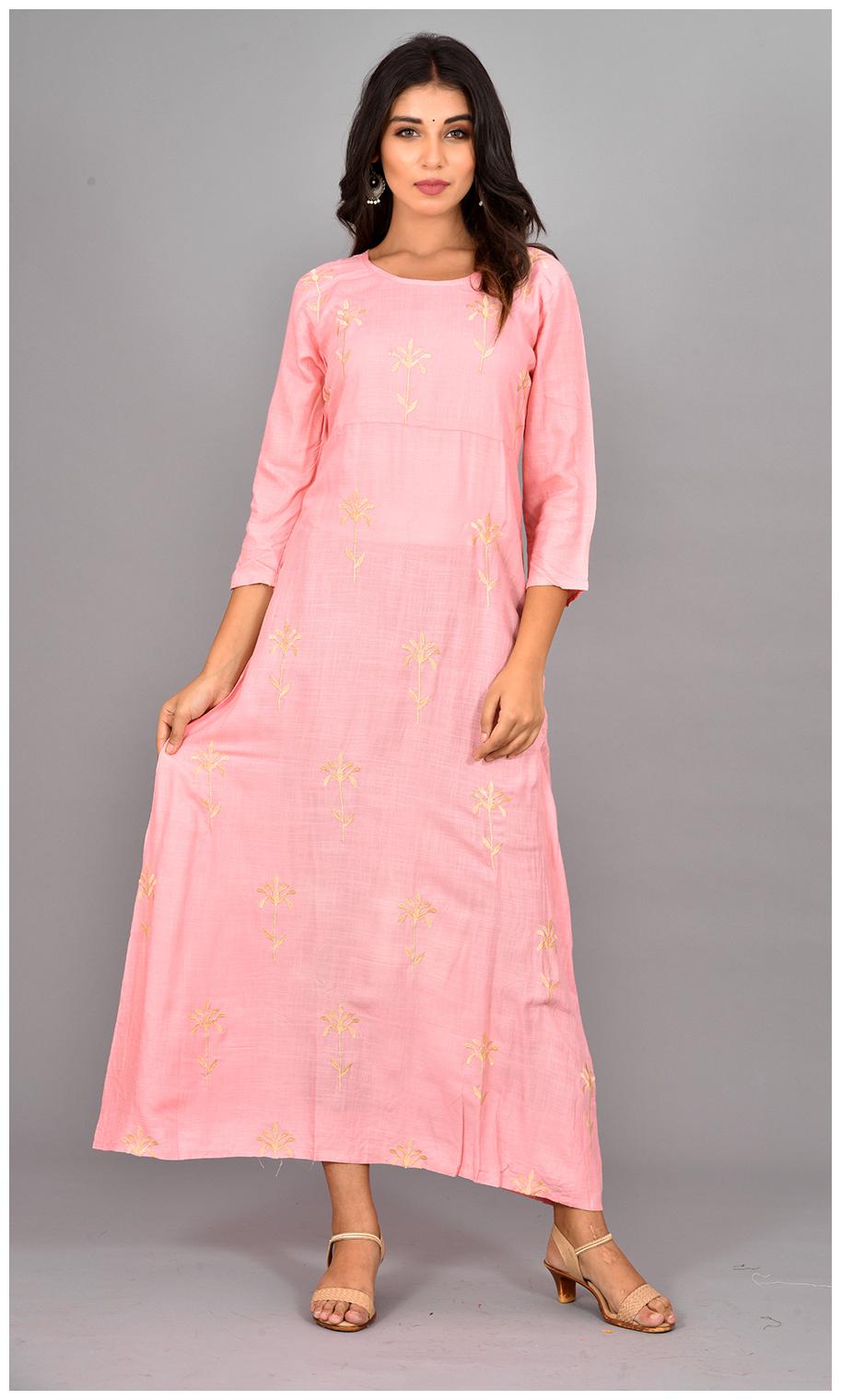 

LIYARA Women Viscose Rayon Embroidered Pink Kurta Dress