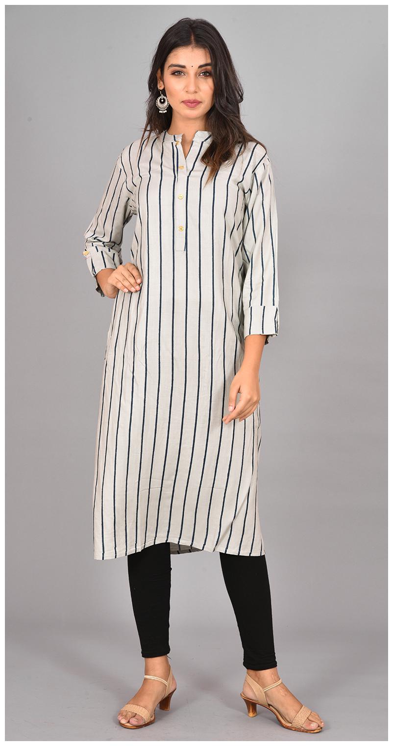 

LIYARA Women Grey Striped Straight Kurta