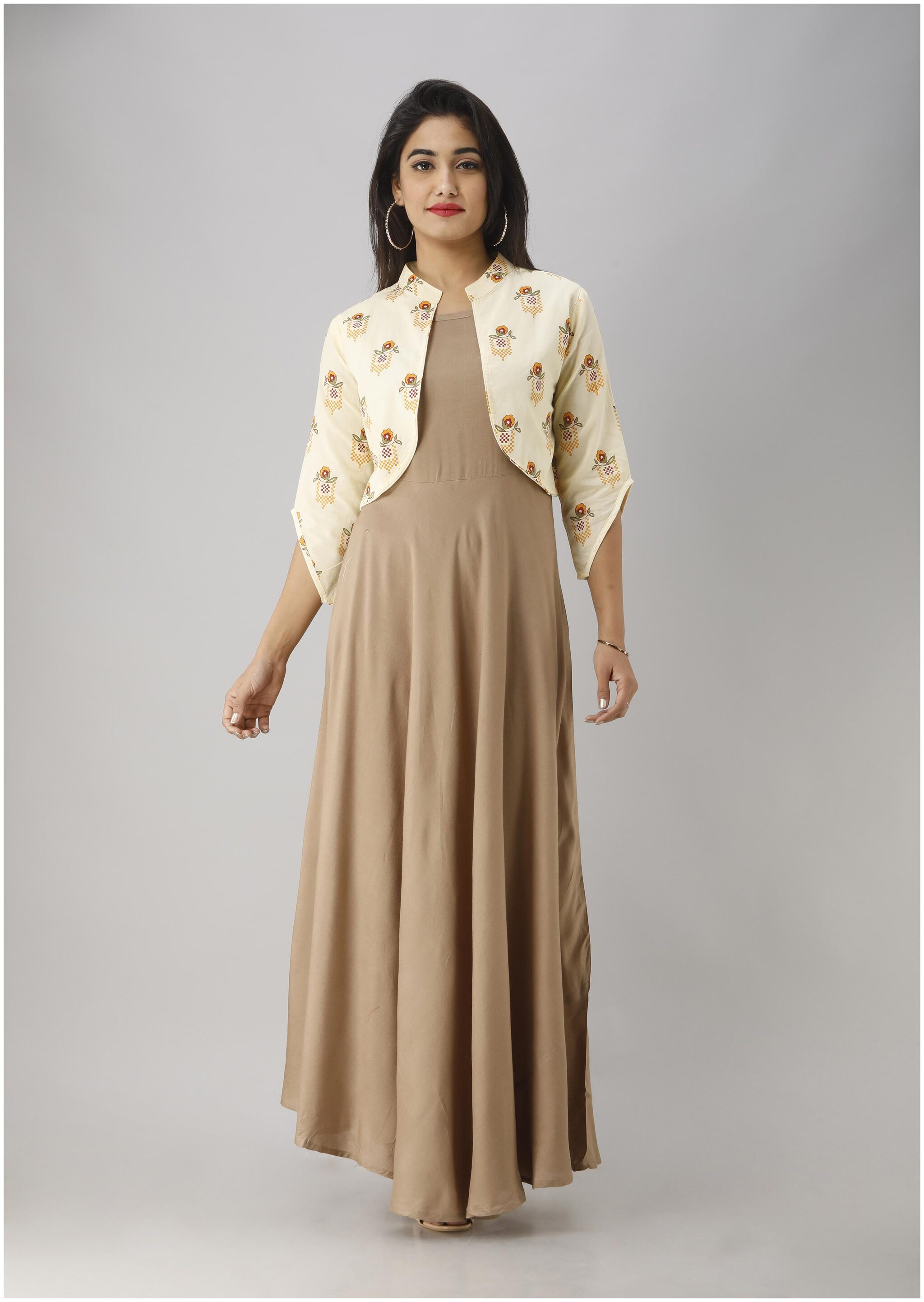 

LIYARA Women Brown Floral Anarkali Kurta