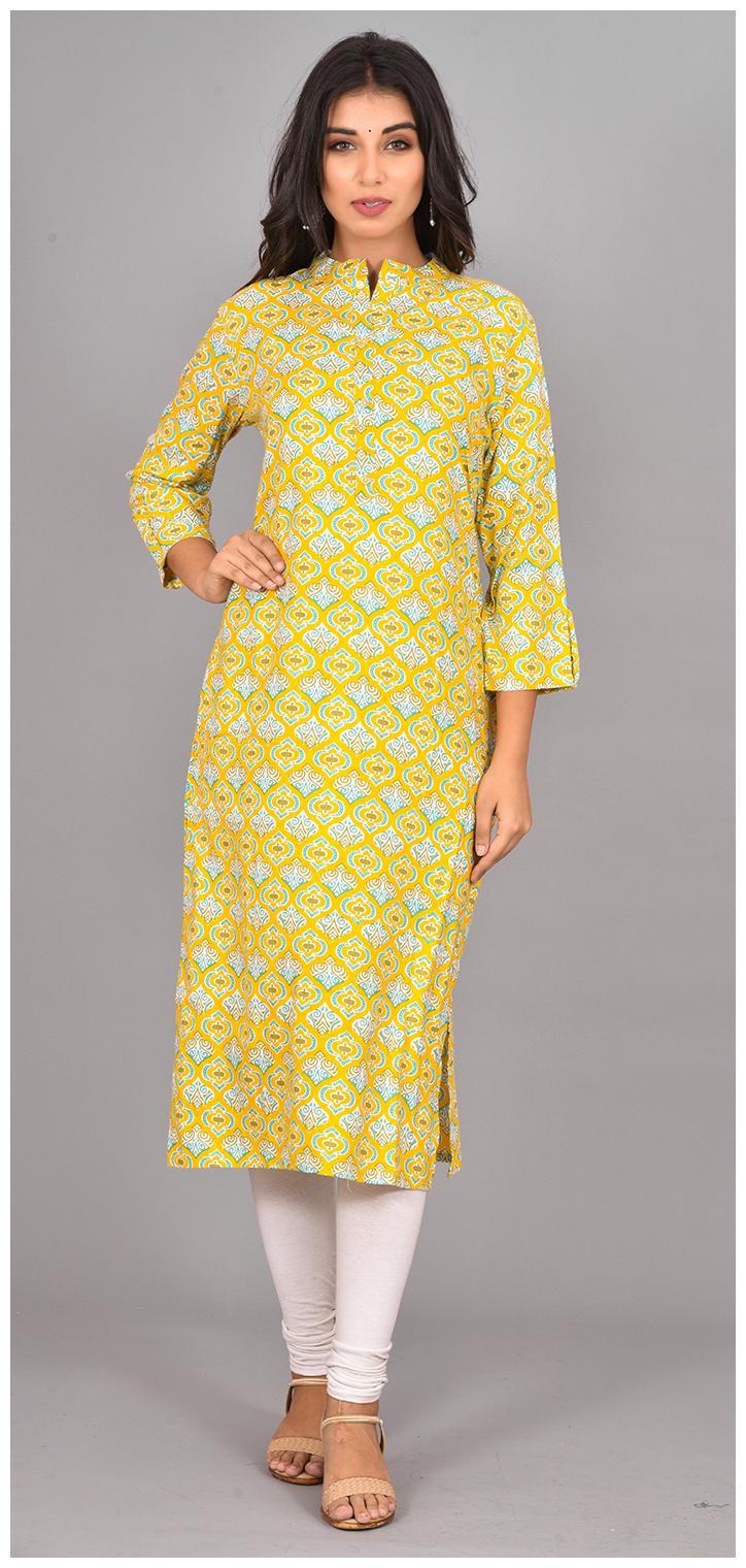 

LIYARA Women Yellow Printed Straight Kurta