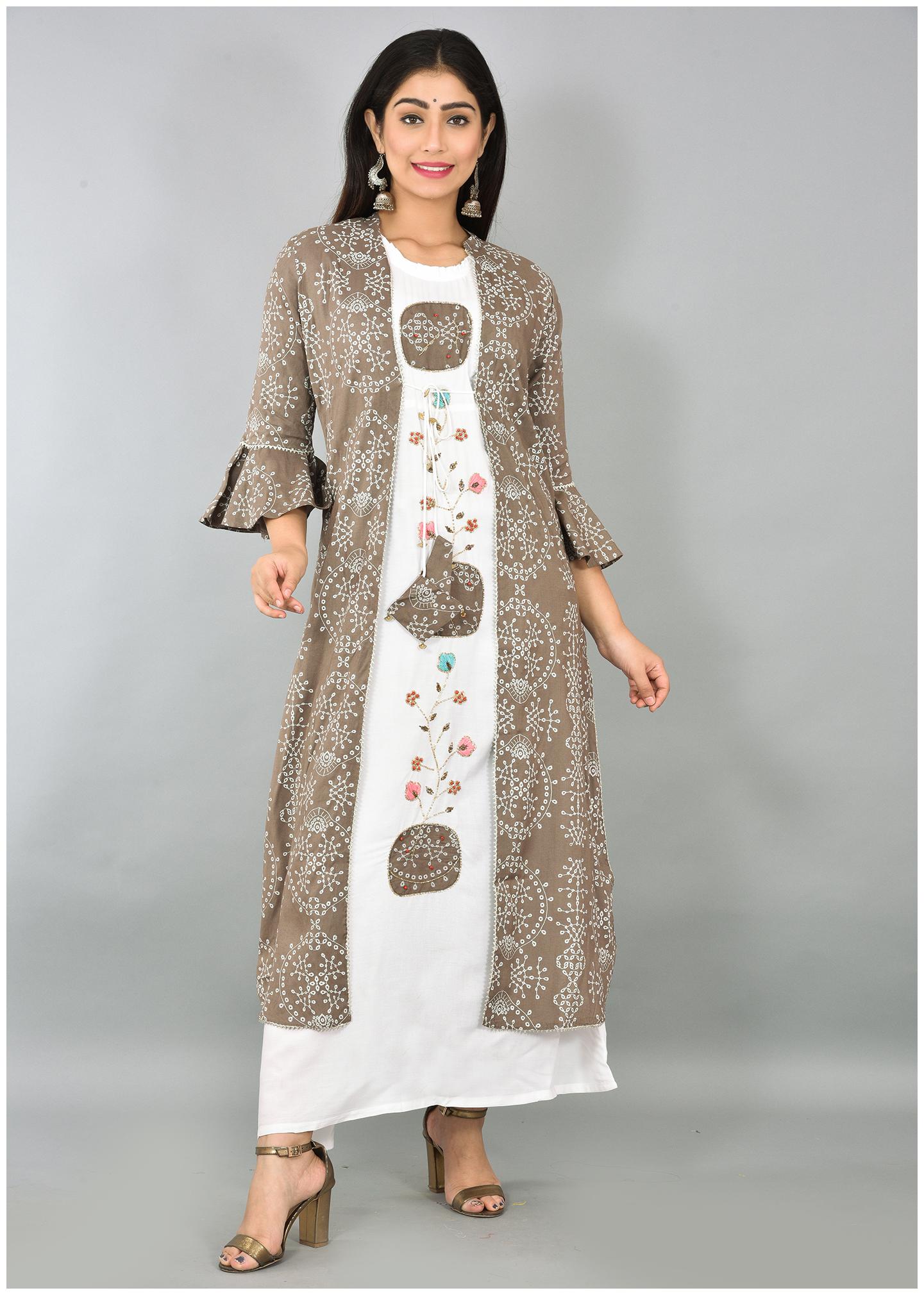 

LIYARA Women Viscose Rayon Floral Grey Kurta