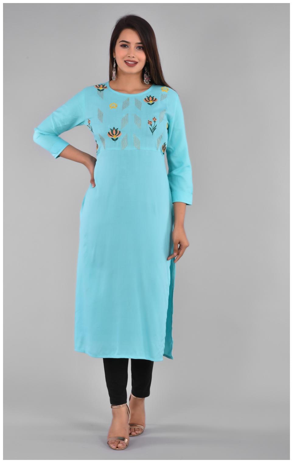 

LIYARA Women Blue Embroidered Straight Kurta
