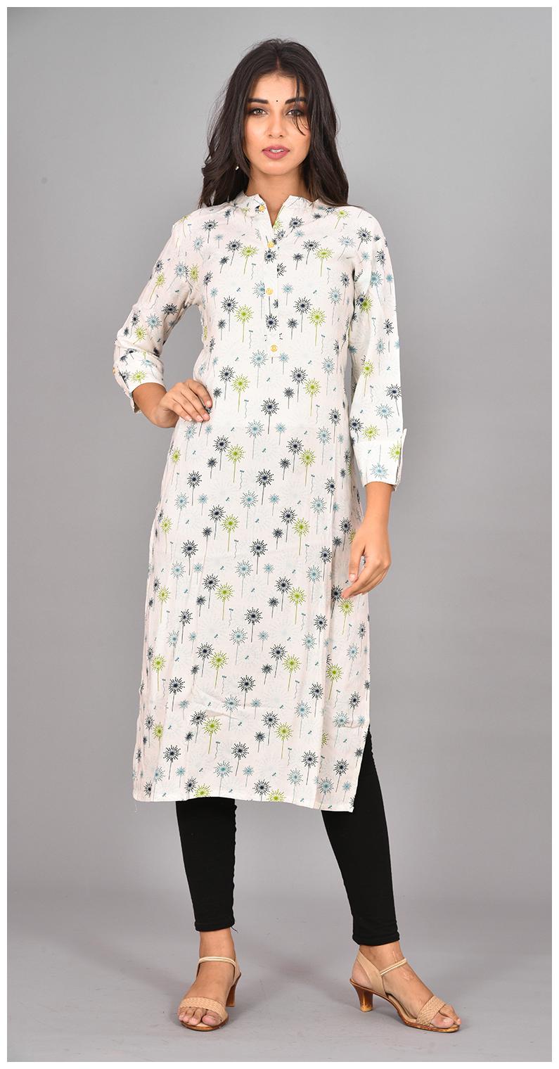 

LIYARA Women White Printed Straight Kurta